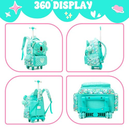 Meetbelify Kids Rolling Backpack with Wheels for Girls Cute koala School Roller Backpack,Carry on Travel Luggage with Lunch Bag and Pencil Case for Girls Ages 5-12 - color: 01 Koala
