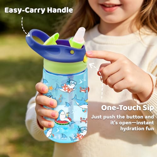 Shark 14oz Water Bottle with Straw – Leakproof BPA-Free Plastic Pop-Up Spout, Reusable Leak-Proof Travel Bottle for Outdoor Sports - color: Shark1
