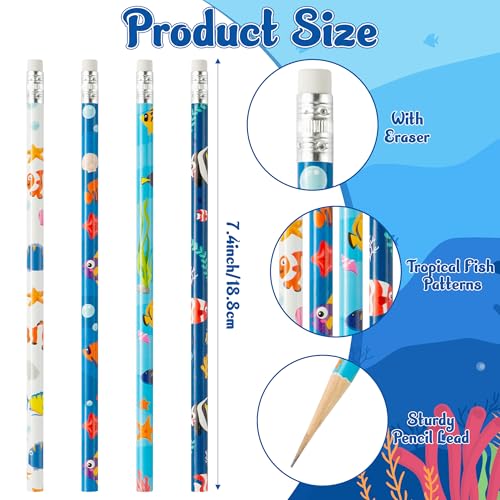 Xqumoi 60Pcs Tropical Fish Pencils with Eraser - Sea Animal #2 HB Pencils, Back to School Classroom Student Rewards, School Office Supply Bulk, Party Goodie Bag Fillers Stuffers, Birthday Party Favors - style: Tropical Fish