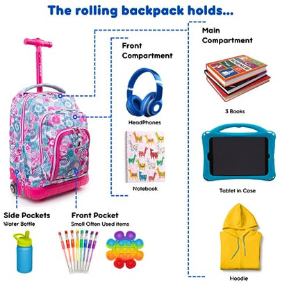 J World Lollipop Kids Rolling Backpack & Lunch Bag Set for Elementary School. Carry-On Suitcase with Wheels, Blue Raspberry - color: Blue Raspberry