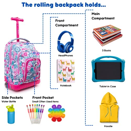 J World Lollipop Kids Rolling Backpack & Lunch Bag Set for Elementary School. Carry-On Suitcase with Wheels, Blue Raspberry - color: Blue Raspberry