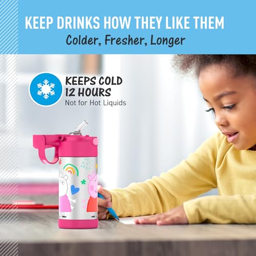 THERMOS FUNTAINER Water Bottle with Straw - 12 Ounce - Kids Stainless Steel Vacuum Insulated Water Bottle with Lid, Peppa Pig - color: Peppa Pig