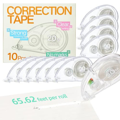 White Correction Tape, 10 Pack 65.62ft Strong Covering Instant Fixc | 0.197 inch wide, smooth writing & copy-proof no marks. Bulk value pack, ideal for school, office and daily paperwork use.