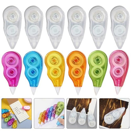 12pcs Correction Tape Set for Students 12m Adhesive Small Correction Tape with Rainbow and Plain Designs for School and Office Use