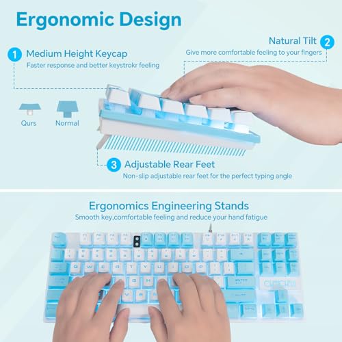 CHONCHOW Blue Keyboard and Mouse Combo, 87 Keys TKL USB Wired LED Light Up Backlit Keyboard, 800-3200 DPI RGB Mouse, Blue Mouse and Keyboard Combo for PS4 PS5 PC Laptop Mac Computers, Main White