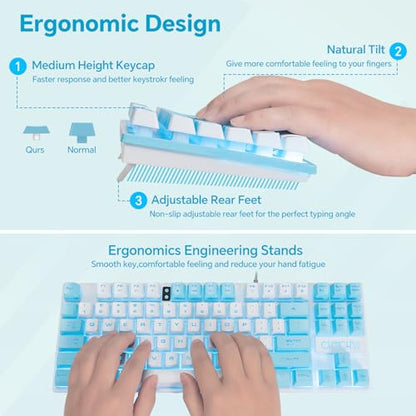 CHONCHOW Blue Keyboard and Mouse Combo, 87 Keys TKL USB Wired LED Light Up Backlit Keyboard, 800-3200 DPI RGB Mouse, Blue Mouse and Keyboard Combo for PS4 PS5 PC Laptop Mac Computers, Main White