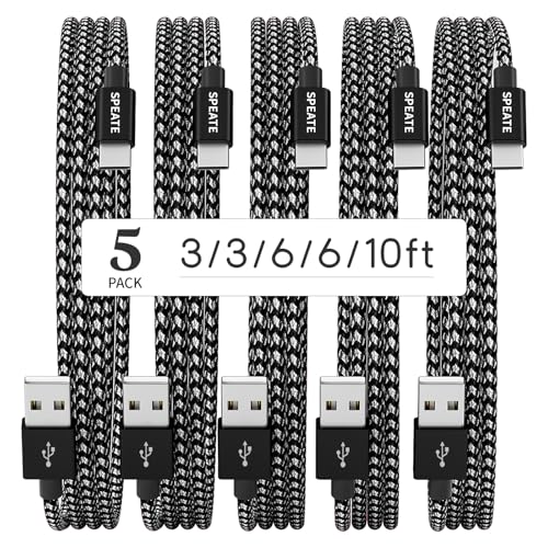 USB C Cable, Premium Nylon Braided USB A to Type C Charger Cables [5-Pack, 3/3/6/6/10FT], Type C Charger Cable for Phone 16/15 / iPad, Galaxy S/Note/A, Google Pixel and More (Black Gray) - color: Black Gray