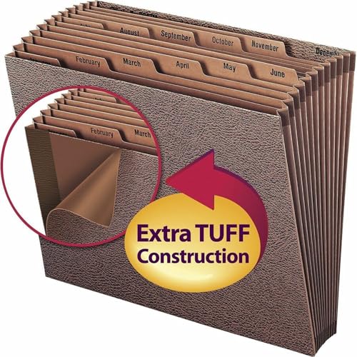 Smead TUFF Expanding File, Monthly (Jan.-Dec.), 12 Pockets, Letter Size, Redrope-Printed Stock (70488) - size: Letter, style: Jan-Dec Index, Letter Size