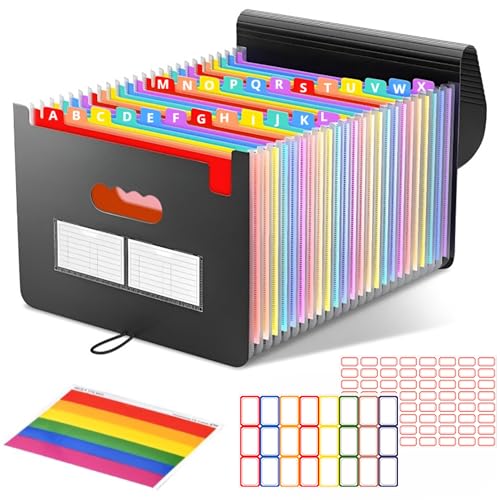25 Pockets Accordion File Organizer Desktop Expanding File Folders with Colorful tabs for Paper Receipts, Bills&Taxes Organizer, Letter/A4 Size Document Holder for School, Office, Home - style: 25 Pockets