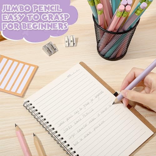 Fainne 48 Pcs Fat Pencils Jumbo Big Thick Large Pencils and 3 Pieces Sharpeners for Kids Beginners Preschoolers Kindergarten School Office Supplies(Pastel Color,Triangle) - color: Pastel Color, style: Triangle