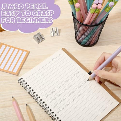 Fainne 48 Pcs Fat Pencils Jumbo Big Thick Large Pencils and 3 Pieces Sharpeners for Kids Beginners Preschoolers Kindergarten School Office Supplies(Pastel Color,Triangle) - color: Pastel Color, style: Triangle