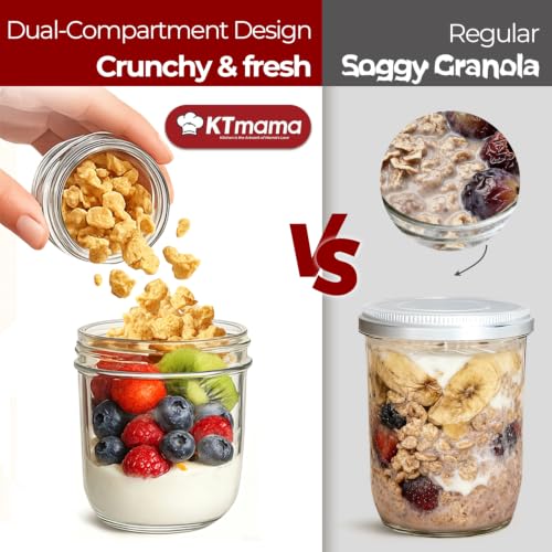 8+4 oz Glass Parfait Cups with Lids 4 Pack Yogurt Container Reusable | Dry Wet Separation, Overnight Oats Containers,Chia Pudding,Nuts, Fruit,Granola Toppings,Meal Prep Jars - color: Mixed color 5