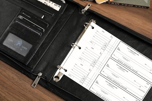 Personalized 3 Ring Check Binder, Engraved Business Checkbook Holder, Zippered for 3 & 9 Holes Checks, 3 on a Page, Oil Black - Custom - color: Oil Black, size: Custom