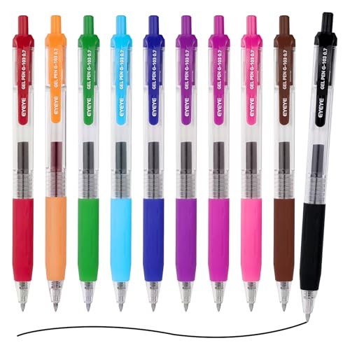 EYEYE G-103 Retractable Gel Pens Medium Point, Pack of 10 Assorted Colors 0.7mm Gel Ink Pen Quick Dry, Ballpoint Pen Fine Point Smooth Writing Pens for for Office School Supplies - color: Multicolor, size: 0.7mm