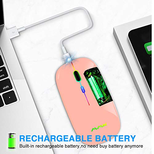 Wireless Bluetooth Mouse for Laptop, Rechargeable Mouse 2.4G USB Optical Wireless Mouse, LED Slim Dual Mode(Bluetooth 5.0 and 2.4G) Wireless Device for Laptop, PC, Mac OS, Android, Windows Champagne - color: Champagne