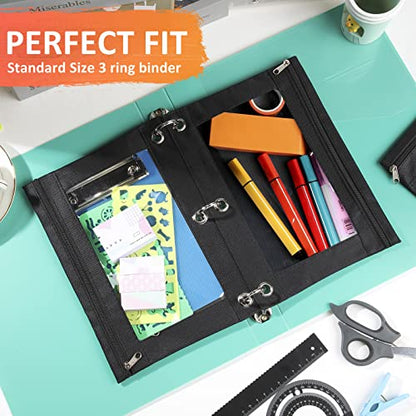 Marspark 48 PCS Pouch Bag for 3 Ring Binder - Bulk Zipper Pencil Binder Pouches with Clear Window for Utensils Storage Supplies(Black) - color: Black