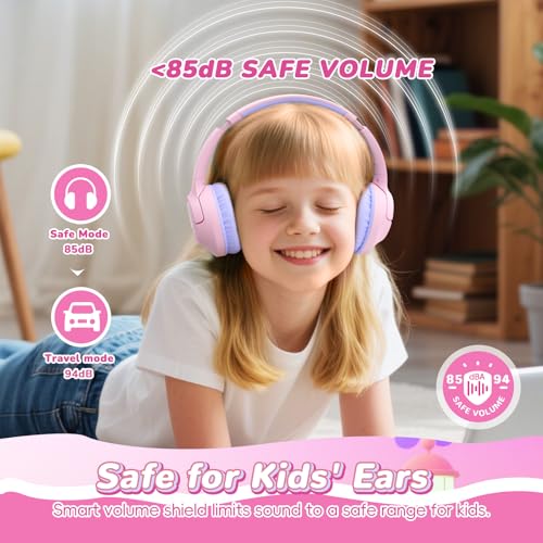 Kids Bluetooth Headphones, 85H Playtime Wireless Headphones for Kids, Colorful LED Lights, 85/94dB Safe Volume Limit, Bluetooth 5.4 Built-in Mic Toddler Headset for Tablet/Airplane/Travel (Pink) - color: Pink