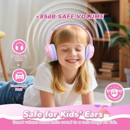 Kids Bluetooth Headphones, 85H Playtime Wireless Headphones for Kids, Colorful LED Lights, 85/94dB Safe Volume Limit, Bluetooth 5.4 Built-in Mic Toddler Headset for Tablet/Airplane/Travel (Pink) - color: Pink