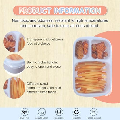 Honeydak 5 Pack Snack Containers 3 Compartment Bento Snack Boxes Divided Meal Prep Containers with Lids Reusable Adults Lunch Food Storage Box for School Work Travel(Blue Gray Brown) - color: Blue Gray Brown