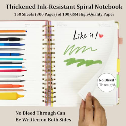 5 Subject College Ruled Notebook, 300 Pages Ink-Proof Paper, 8x10 Inch, Hardcover Spiral Bound with Dividers and Tabs, Ideal for School, College, Work, Students (Purple) - color: Purple