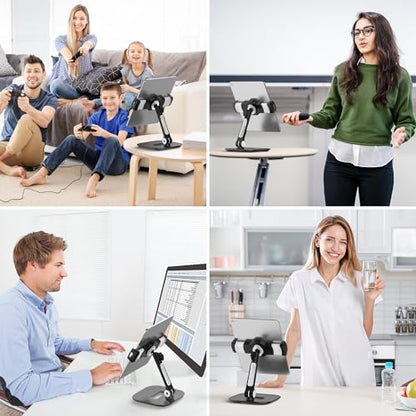 AboveTEK Tablet Stand Holder, Stylish Aluminum iPad Stands, Foldable 360° Swivel Table Stand Holder fits 4-11" Tablets/Smartphones for Kitchen Bedside Office POS Showroom Reception (Black) - color: Black, size: 4"-11"