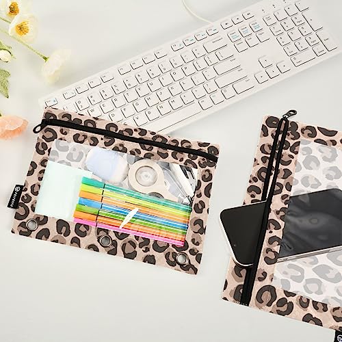 Fisyme Leopard Cheetah Print Pencil Pouch for 3 Ring Binder Pencil Case Pencil Bag Zipper Pouch with Clear Window for Office Supplies 2 Pack - color: Multi-1