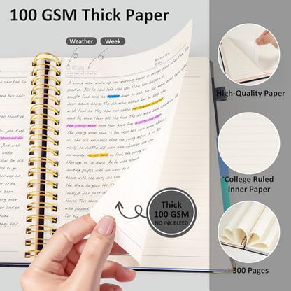 Hardcover Spiral Notebook Journal with Removable PVC Dividers - 8'' x 10'' Large 100 GSM Paper B5 Notebooks with Tabs, 300 Pages Leather 5 Subject Notebook College Ruled for Work School Notes, Black - color: Black