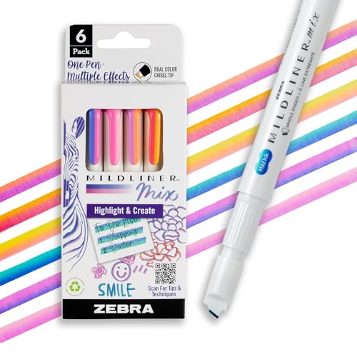 Zebra Pen Mildliner Mix Dual Color Highlighter Marker Set, Chisel Tip, No Bleed, Ideal for Bible Highlighting, Journaling, Note-Taking, School and Office Supplies, Assorted Colors, 6-Pack (77706) - color: Assorted A, size: 1 Count (Pack of 6)