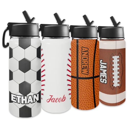 Personalized Water Bottles for Kids for School, Customized Stainless Steel Sports Water Bottle for Boys Students Teens, Back to School Birthday Gifts, Basketbal Soccer Basebal 18 oz - color: # design 05-sport 4