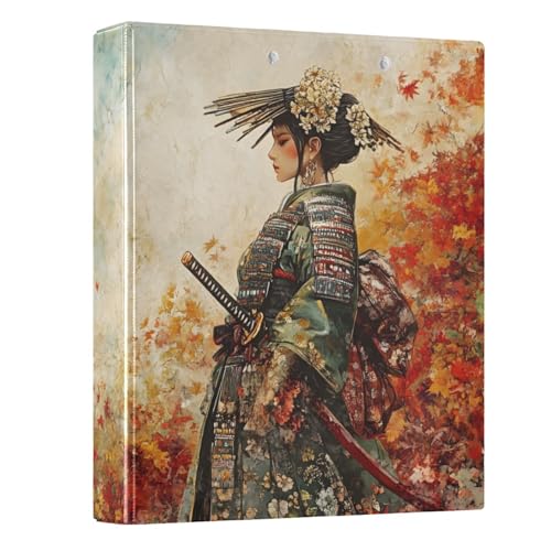 Japanese Woman Samurai 3 Ring Binder 1 Pack for 8.5" x 11" Paper 200 Sheets Capacity for Office Document Organizer Protector