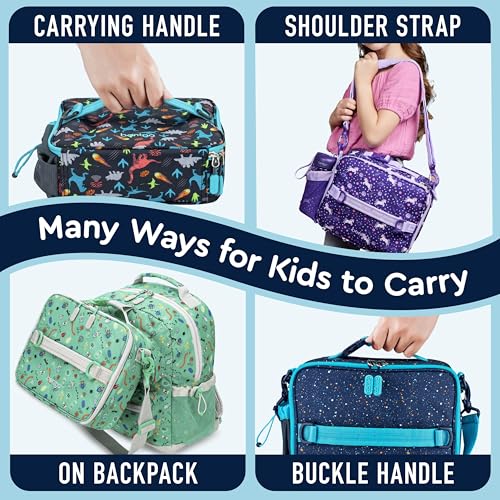 Bentgo Kids Lunch Bag - Double-Insulated, Reusable Lunch Bag for Kids 3+ with Adjustable Strap; Holds Lunch Box/Water Bottle/Snacks; Easy-Clean, Water-Resistant & Pockets (Confetti - Abyss Blue) - color: Confetti Edition - Abyss Blue
