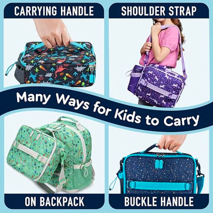 Bentgo Kids Lunch Bag - Double-Insulated, Reusable Lunch Bag for Kids 3+ with Adjustable Strap; Holds Lunch Box/Water Bottle/Snacks; Easy-Clean, Water-Resistant & Pockets (Confetti - Abyss Blue) - color: Confetti Edition - Abyss Blue