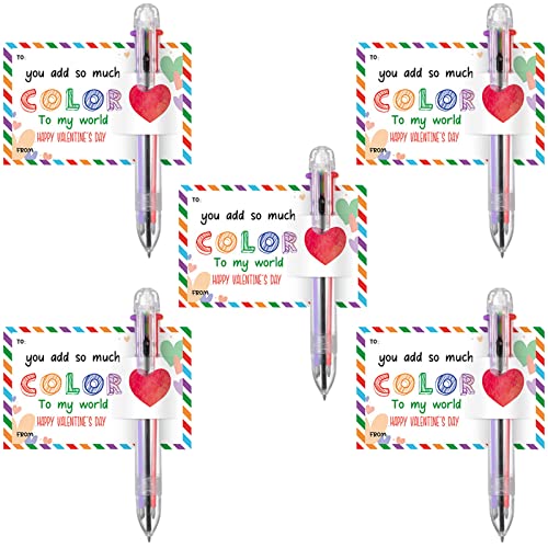 Sabary 24 Set Valentines Day Card and Multicolor Pen Gift Greeting Card and Retractable Multicolored Pen for Kids School Valentine's Day Student Classroom Exchange Gift Party Favor (6-in-1) - style: Clear,6-in-1