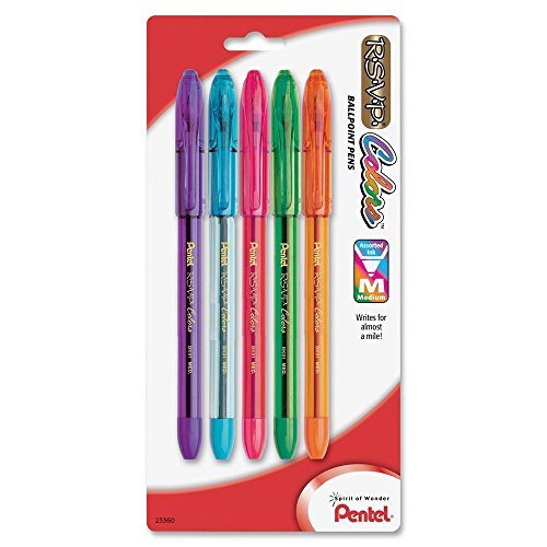 Pentel R.S.V.P. Colors Ballpoint Pen, Medium, Assorted Ink, Pack of 5 (BK91CRBP5M) - color: Assorted, size: 5 Count (Pack of 1), style: 5 Pack