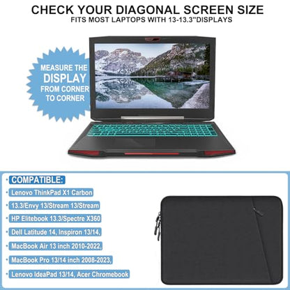 Laptop Sleeve 13.3 inch, Shockproof Protective Water Resistant Computer Bag | Laptop Case with Accessories Pocket, Laptop Cover Compatible with MacBook Air/Pro 13-13.3 inch, MacBook Pro 14 inch, Black - color: Black, size: 13.3 inch