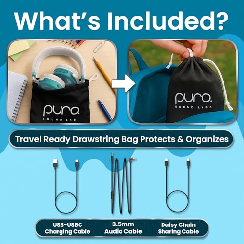 Puro Sound Labs JuniorJam Plus Volume-Limiting Wireless Bluetooth Headphones for Kids, Secure Audio with Adjustable On-Ear Design, 22-Hour Battery Life, Ideal for Tablets, Smartphones & PCs - Teal - color: Teal