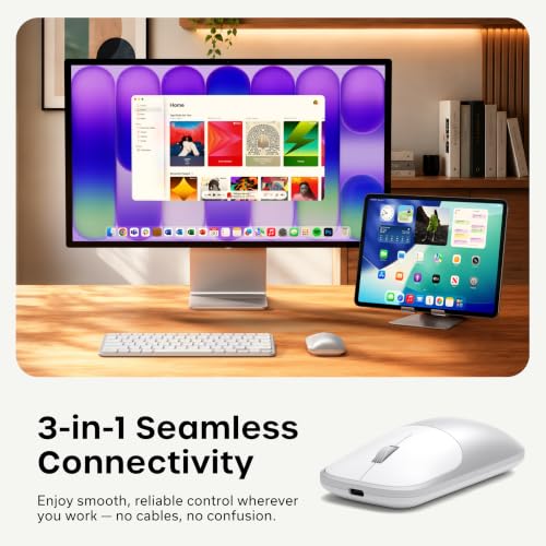 Satechi Slim EX Wireless Mouse, Multi-Device Bluetooth & 2.4GHz Connection for macOS, Windows, iPadOS, and Android, Quiet Clicks, Anodized Aluminum Shell, USB-C Rechargeable Battery, Silver - color: Silver