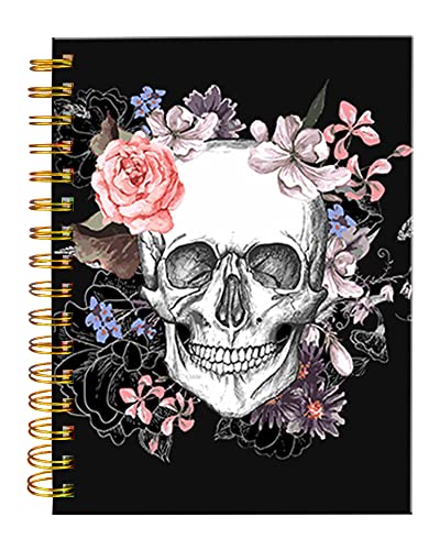 iampanda Spiral Journal Notebook,Strong Twin-Wire Binding with Premium Paper for Girl Women,Pink Floral 60 Sheets A5 College Ruled Notebook/Journal,Perfect for School Office Home Gifts,Cool Skull - color: Cool Skull