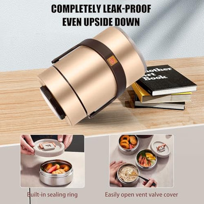 67oz Upgraded Thermos for Hot Food, 3-Layer Stackable Food Thermos, Soup Thermos Jar with Insulated Bag, Ideal for Office, Outdoor Meals, and Various Occasions (67 oz Gold) - color: 67 oz Gold