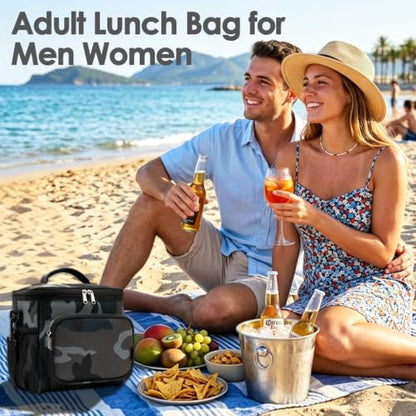 FlowFly Insulated Reusable Lunch Bag Adult Large Lunch Box for Women and Men with Adjustable Shoulder Strap,Front Zipper Pocket and Dual Large Mesh Side Pockets,BlackCamo - color: BlackCamo