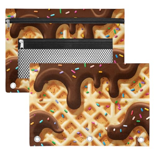 Chocolate Ice Cream Pencil Pouch for 3 Ring Binder Waffle Cookies Pencil Case Bag with Clear Window Zipper Pockets for Kids Girls Boys Students School College Supplies 2 Pack - color: Black