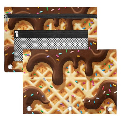 Chocolate Ice Cream Pencil Pouch for 3 Ring Binder Waffle Cookies Pencil Case Bag with Clear Window Zipper Pockets for Kids Girls Boys Students School College Supplies 2 Pack - color: Black