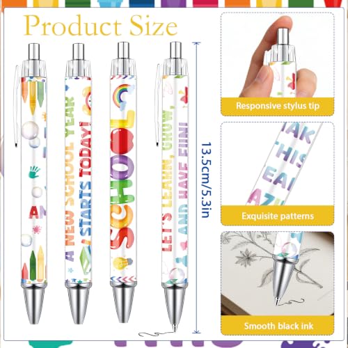 Back to School Ballpoint Pens - 24 Pcs First Day of School Pens Set Welcome Inspirational Retractable Writing Ball Point Pen Gift for Teacher Student Classroom Party Favors Supplies - style: Back to School