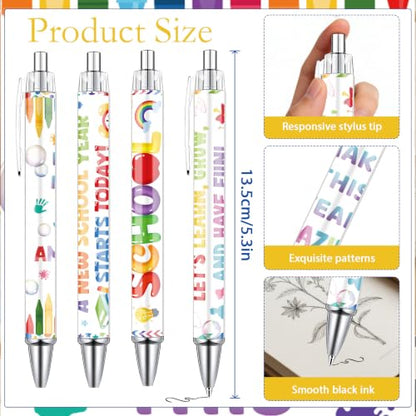 Back to School Ballpoint Pens - 24 Pcs First Day of School Pens Set Welcome Inspirational Retractable Writing Ball Point Pen Gift for Teacher Student Classroom Party Favors Supplies - style: Back to School