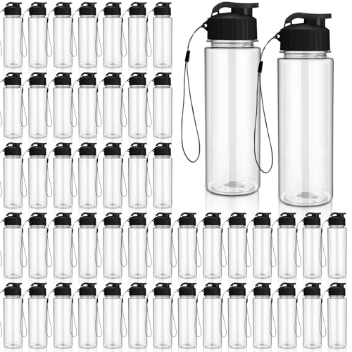 Domensi 50 Pieces Plastic Water Bottle Bulk 17 oz Sports Adults Reusable Large Water Bottles with Leak Proof Flip Top for Adults Fitness (Black) - color: Black