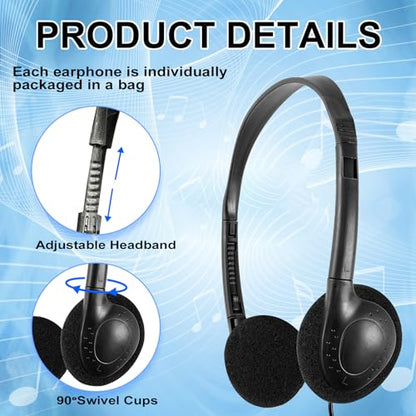 CN-Outlet Classroom Headphones Bulk 10 Pack for School,Libraries,Students,Adult, Individually Bagged Wholesale Disposable Headphones Classroom Earphones(Black) (Black, 10 Pack) - color: Black, size: 10 PACK