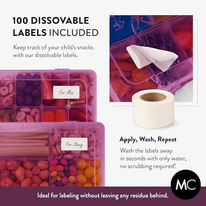 Large Kids Snack Box Containers Set of 2 -100 Labels, BPA-Free, Adjustable Compartments, Dishwasher Safe, Reusable Tray, Food Grade, Meal Prep Container, PARENT TESTED PARENT APPROVED AWARD (Purple) - color: Purple, size: Large