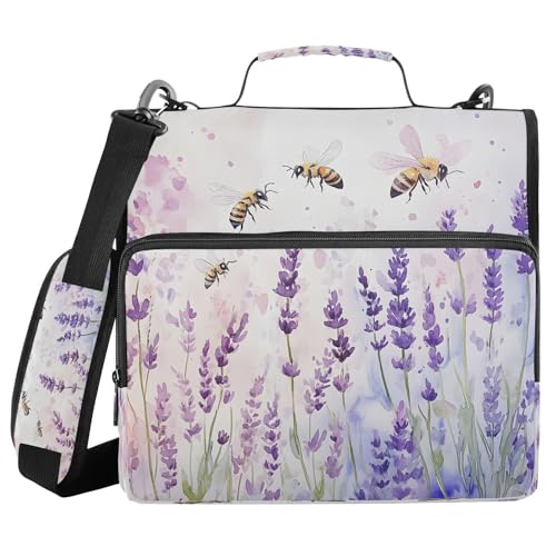 ALAZA Zipper Binder 3 Ring Lavender Bee Binder Organizer with Zipper and Shoulder Strap Large Capacity Multi-Pocket Trapper Keeper File Folder for Office Supplies - color: Multicolored 28