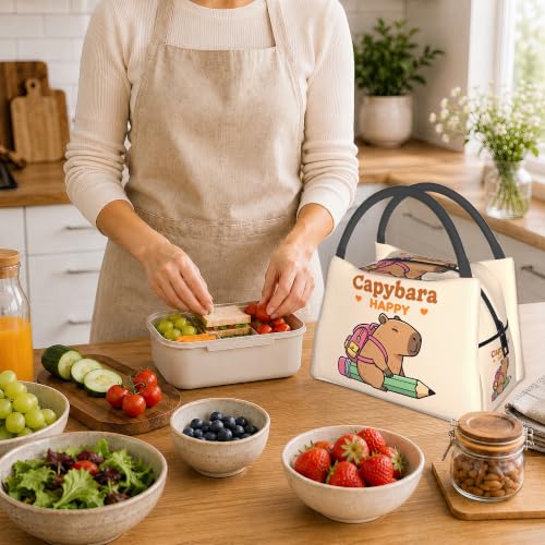 Cute Capybara Insulated Lunch Bag,Cute Beige Lunch Box for Women,Girls Boys Thermal Insulation Cooler Tote Bag Lightweight for Student School Work Picnic - color: Cute Capybara