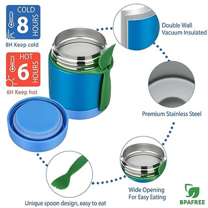 Bento Lunch Box Set for Kids with 10oz Soup Thermo, Leak-Proof Lunch Containers with 4 Compartment, Thermo Hot Food Jar and Insulated Lunch Bag for Kids to School,BPA-Free(Blue) - color: Blue